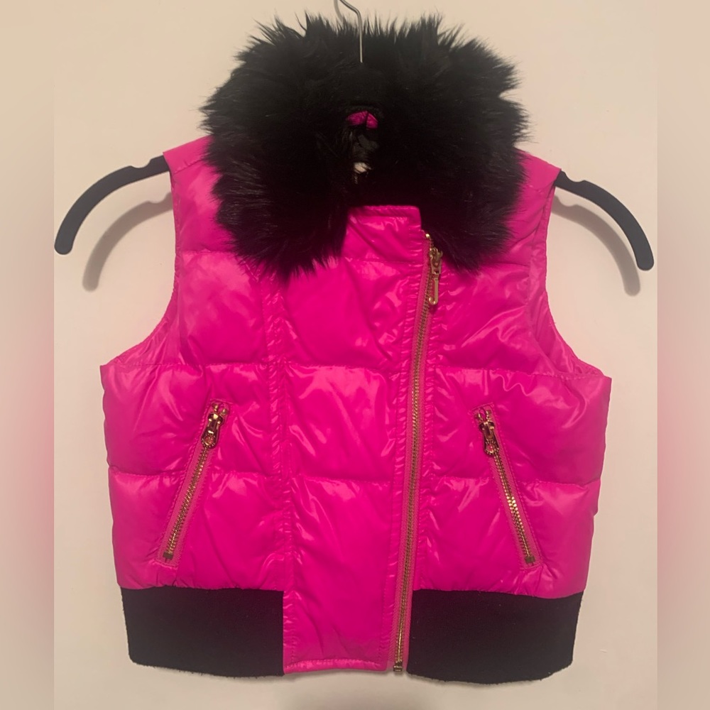 Juicy Couture - Girls - Hot Pink Puffer Vest with Fur Trim - Size: Medium